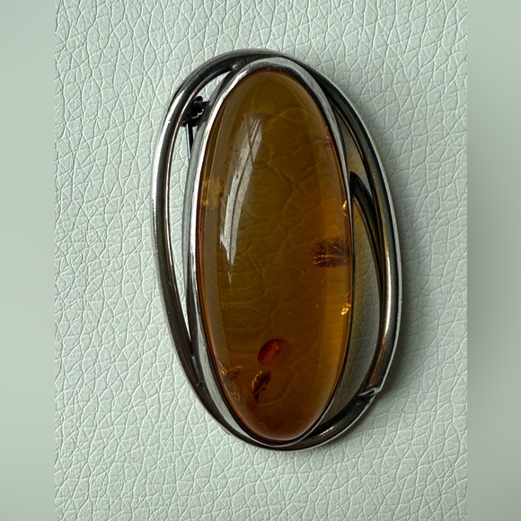 Authentic Baltic Amber and Silver Brooch and Pendant - Picture 5 of 7